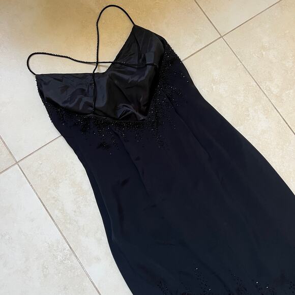 Cache Black Lace Beaded Crisscross Back Evening Formal Mermaid Dress Size 2 - Picture 6 of 15